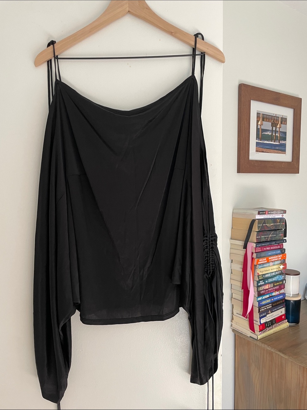 Express ~ Black Off-Shoulder Draped Long Sleeve Top